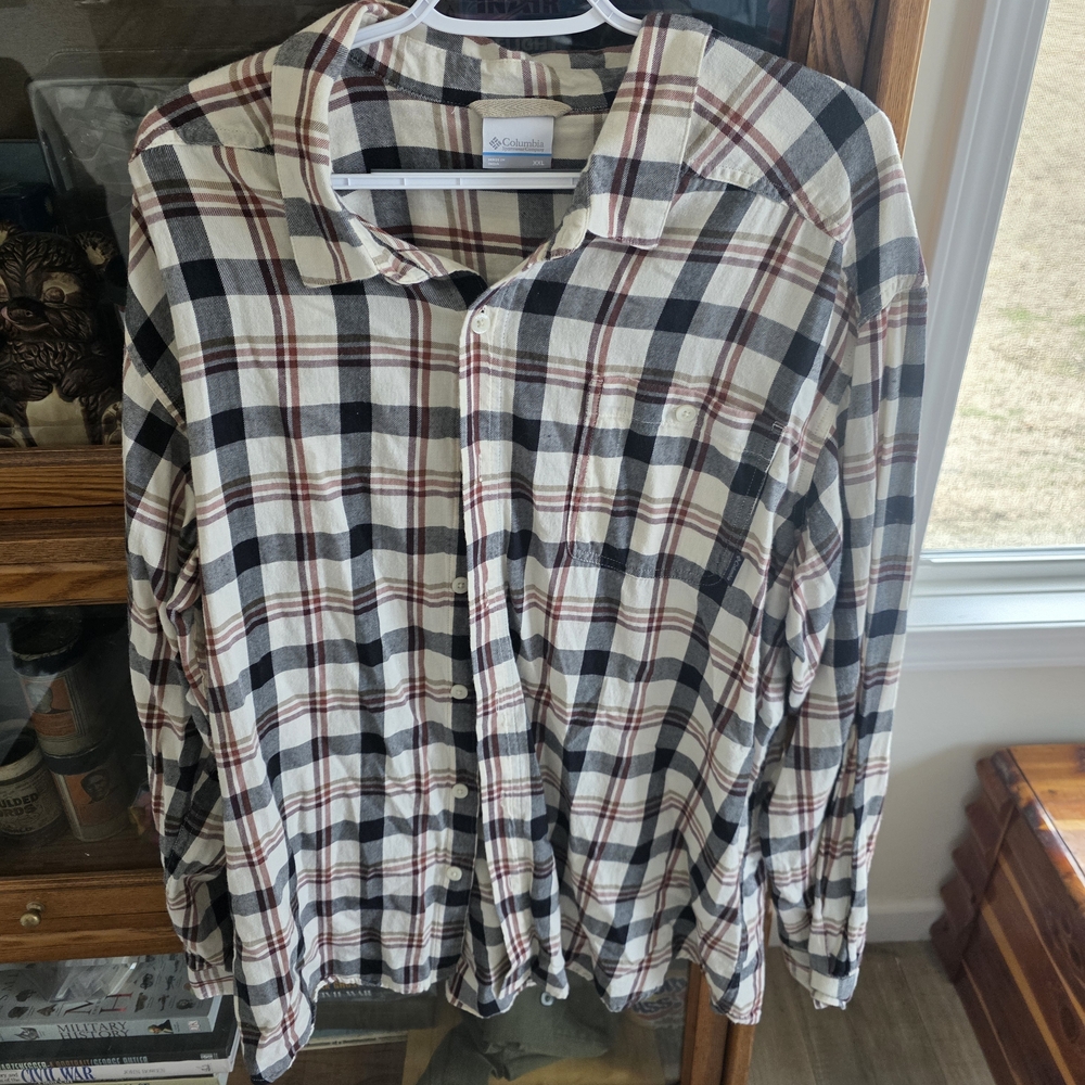 Columbia Men's Casual Plaid Shirt - Black, White, and Red